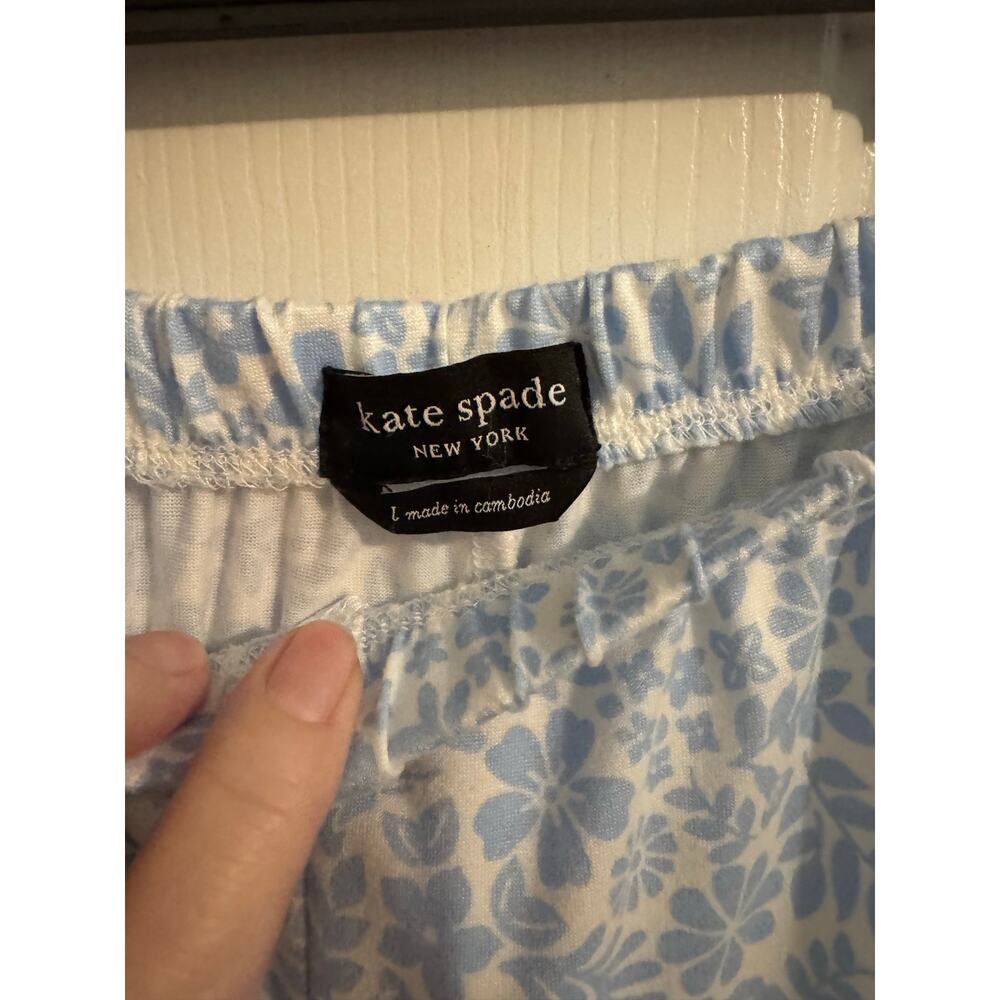 Kate Spade New York 2 pc Short Sleeve Pajama Crop Set Blue Floral Piping Size L - Picture 9 of 10